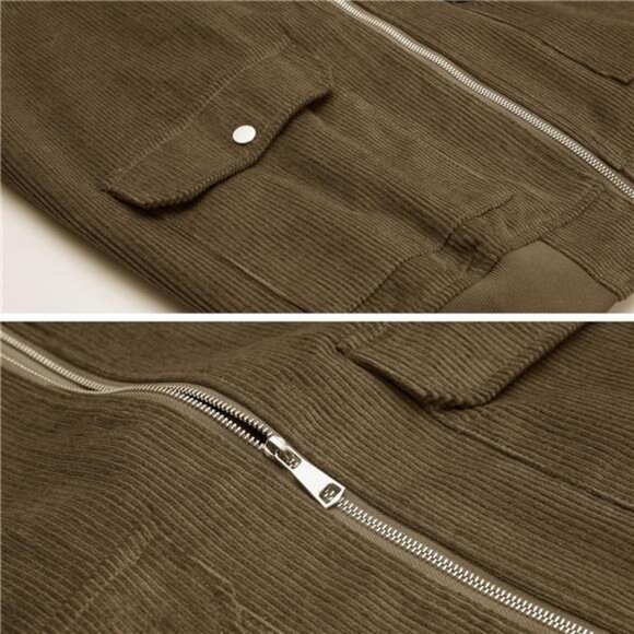 Men's Corduroy Bomber Jacket Lightweight Varsity Windbreaker Jackets - Picture 6 of 8